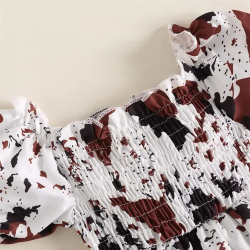 Vista 5 de YINGISFITM Mameluco de manga larga para bebé niña con volantes, estampado de vaca, vestido de verano, ropa linda