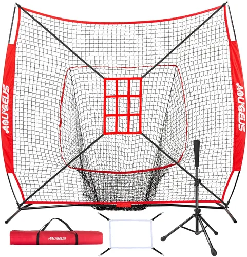 Vista 19 de 7'X7' Baseball Softball Practice Net,Pitching Net,Batting Net,with Baseball Tee,Bonus Strike Zone and Bow Frame,for Hitting,Pitching, Catching