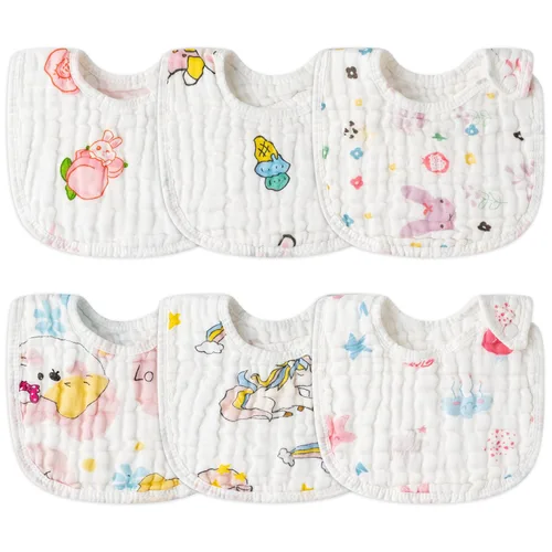 Vista 13 de Zainpe 6 piezas de baberos de algodón de muselina con broches para bebé con patrón de conejo, oso, oveja, pañuelos para babero suaves, absorbentes