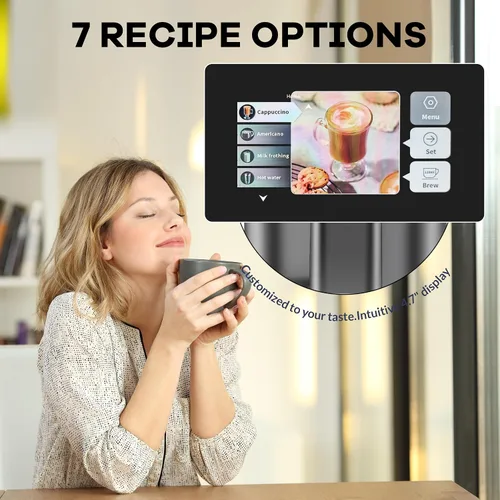 Vista 6 de Máquina de café espresso súper automática de 20 barras con espumador de leche, cafetera de café helado de grano a taza totalmente automática de café