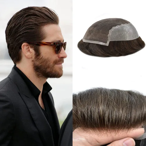 Vista 42 de Mens Toupee Human Hair Replacement System Swiss Lace Toupee For Men Hair Piece Protesis Capilar Mens Hairpiece 5X7#1 Jet Black 120% Density