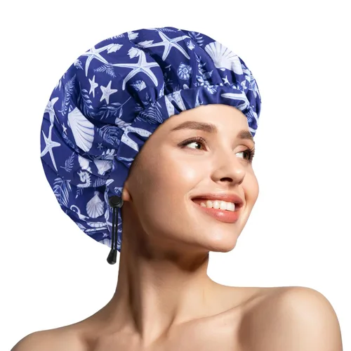 Vista 11 de 1 pieza de gorro de ducha, gorro de baño de doble capa y ajustable para la ducha, gorro de pelo extragrande reutilizable para mujer, exterior