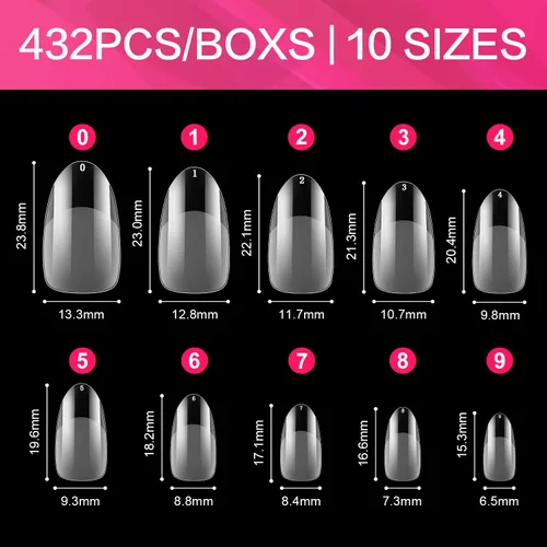 Vista 3 de AIMEILI 432 puntas de uñas postizas cortas de almendra, redondas, de cobertura completa, para extensión de uñas de remojo, uñas postizas acrílicas a