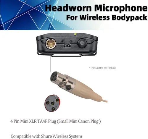 Vista 3 de Auriculares con micrófono discretos para colgar sobre la oreja, compatible con transmisor Shure Wireless System, ideal para conferencias