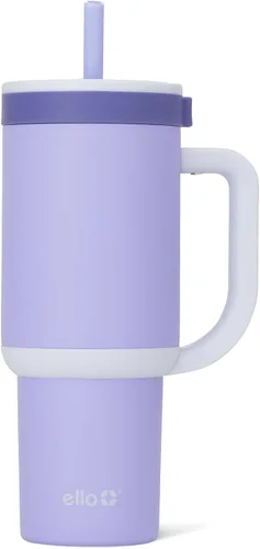 Vista 32 de Ello Oasis Vaso de 24 oz con asa y popote retráctil Taza reutilizable de acero inoxidable aislada 100% a prueba de fugas, regalos