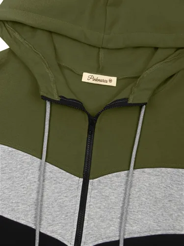 Vista 3 de PINKMARCO Sudadera con capucha para hombre de manga larga con cremallera y bloque