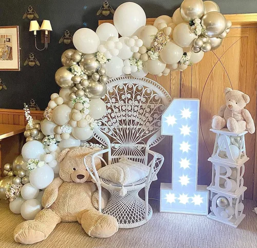 Vista 4 de Kit de guirnalda de globos de oro blanco – Kit de arco de globos de látex blanco y dorado, pared de globos de oro blanco para cumpleaños, baby