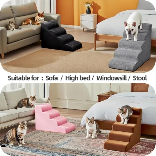 Vista 6 de Rampa de escaleras para mascotas de 5 escalones para sofás de cama alta de 23 a 30 pulgadas con almohadillas resistentes antideslizantes e
