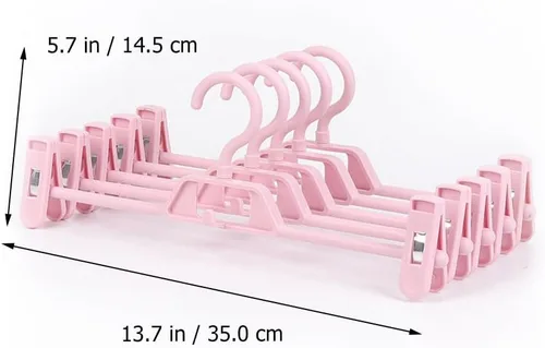 Vista 2 de DOITOOL Paquete de 10 perchas antideslizantes rosas para pantalones con clips ajustables, clips de plástico retráctiles para el hogar