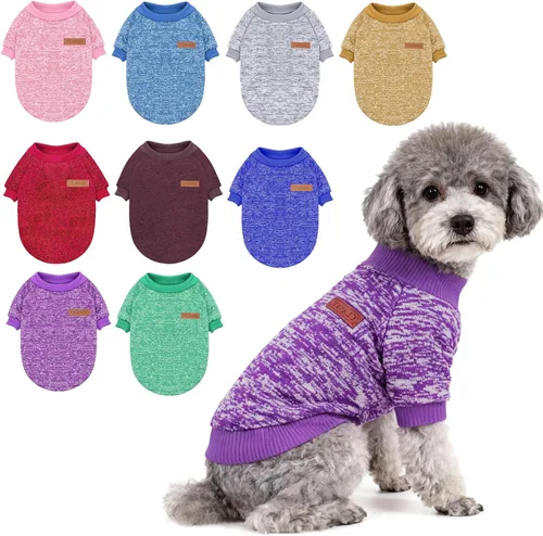 Vista 7 de 2 piezas de suéter clásico de punto para perro Idepet, abrigo de forro polar para perros pequeños y medianos, ropa cálida para perros y gatos