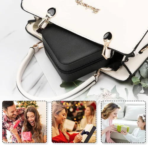 Vista 8 de XZUZ Joyero de viaje pequeño con espejo, organizador de joyas portátil, caja de almacenamiento para aretes, anillos, collares, joyería ase