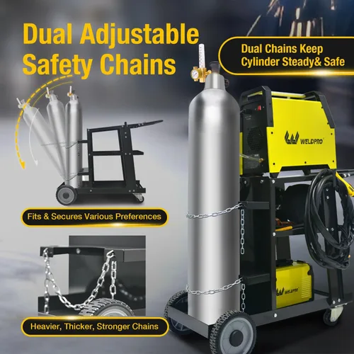 Vista 6 de Weldpro - Carro de soldadura para soldador MIG, soldador TIG y cortador de plasma, carrito de soldador resistente de 3 niveles con capacidad