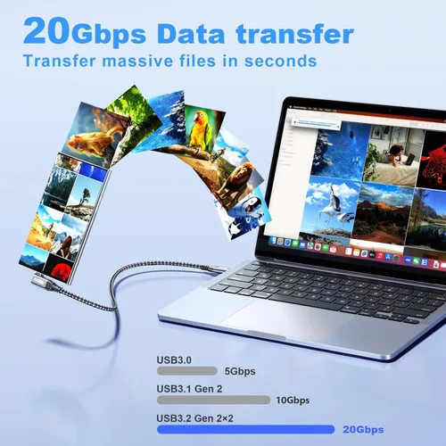 Vista 2 de LDLrui Cable de monitor USB C, pantalla 4K 60HZ, ángulo recto de 1 pie, transferencia de datos de 20 Gbps, carga de 100 W, cable de video USB 3.2