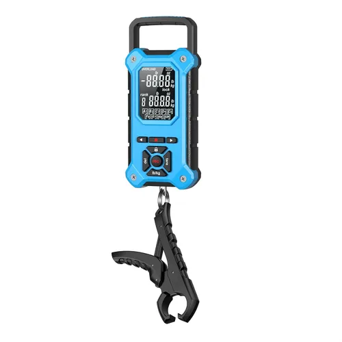 Vista 11 de Báscula digital de pesca de 8 ranuras con pinza de labios y memoria de Negro