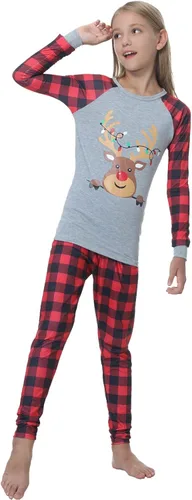 Vista 6 de YIJIU Pijamas de Navidad con estampado de ciervos y tótem de manga larga