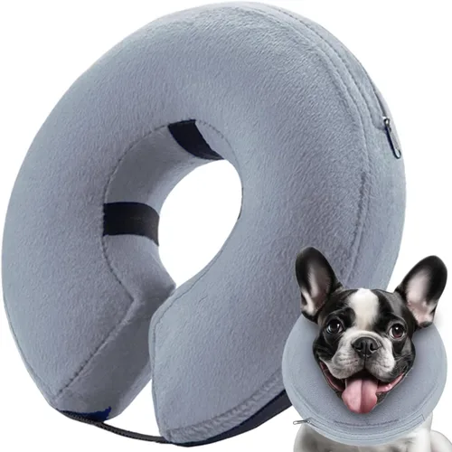Vista 8 de Collar inflable de cono para perro, collar de recuperación de protección contra explosiones de cono de perro, azul (tamaño L)