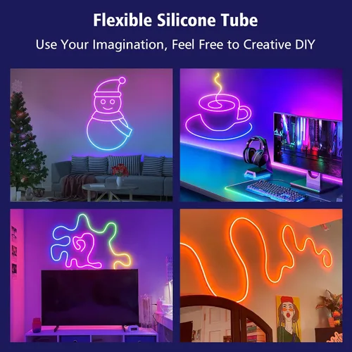 Vista 2 de DBFAIRY Luz de Cuerda de Neón Inteligente, 16.4 Pies Luces de Cuerda de Neón RGB que Cambian de Color IC con Aplicación Remota Sincronización