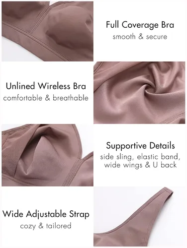 Vista 3 de AISILIN Brasier sin aros para mujer, talla grande, soporte cómodo, cobertura completa, sin forro, sin varillas, suave