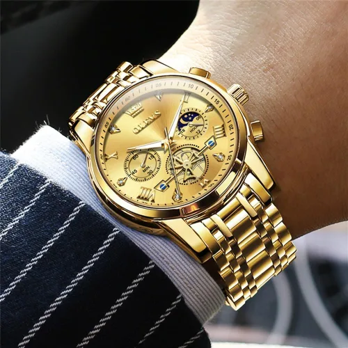 Vista 4 de OLEVS Relojes para hombre de plata, reloj de cronógrafo de acero inoxidable para hombre, reloj analógico de cuarzo de cara grande para hombre