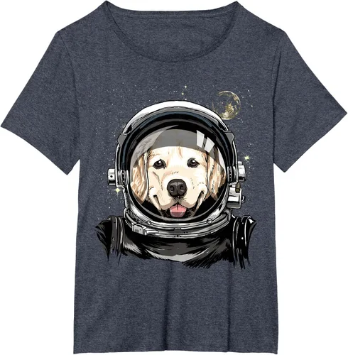 Vista 52 de Camiseta para amantes de los perros de los astronautas del espacio exterior Golden Retriever Lover, Negro