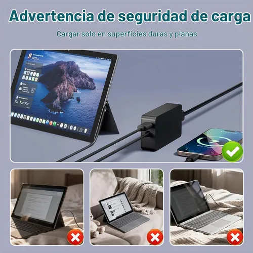 Vista 6 de Cargador para portátil de 65 W compatible con Microsoft Surface Pro 11, 10