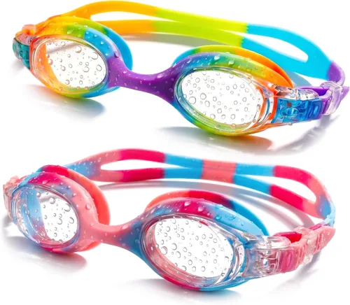 Vista 9 de Paquete de 2 gafas de natación para niños pequeños de 6 a 14 (8 a 12), protección UV antivaho sin fugas, gafas de natación para niños y niñas