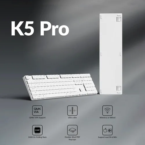 Vista 4 de Keychron K5 Pro Teclado mecánico ultradelgado QMKVIA personalizado, tamaño completo, 108 teclas programable RGB retroiluminado Bluetooth