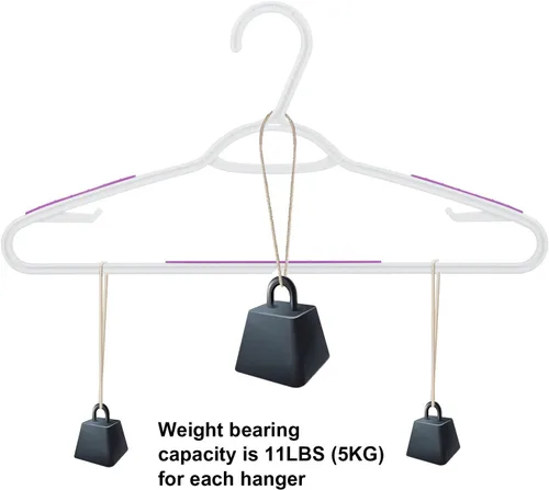 Vista 6 de Paquete de 30 perchas de plástico flexibles, ligeras, antideslizantes, para ropa, trajes, color morado