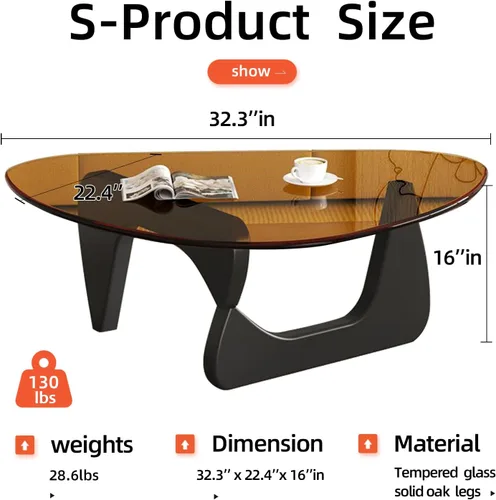 Vista 2 de Mesa de centro moderna de cristal, mesa de centro pequeña de mediados de siglo, mesa de centro para sala de estar, adecuada para dormitorio, sala