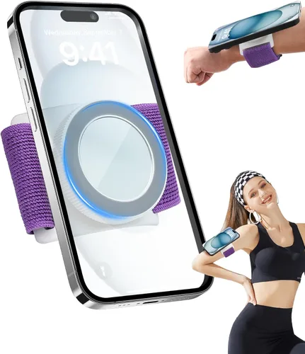 Vista 8 de Soporte de teléfono para correr para iPhone [giratorio de 360° y anticaída mejorado] Soporte magnético para teléfono celular, brazalete compatible