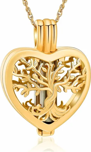 Vista 11 de shajwo Collar de cenizas de urna de cremación de corazón para mujeres y hombres, vial de árbol de la vida, colgante de cenizas de cremación