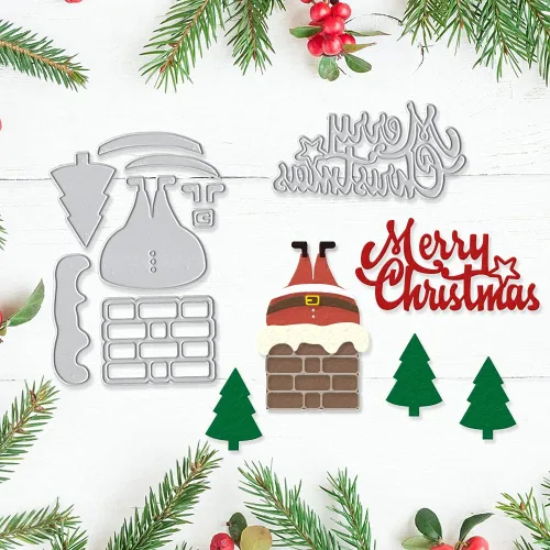 Vista 4 de Troqueles de corte de árbol de Navidad para hacer tarjetas y decoraciones de álbumes de fotos, Papá Noel con palabras de Feliz Navidad, troqueles
