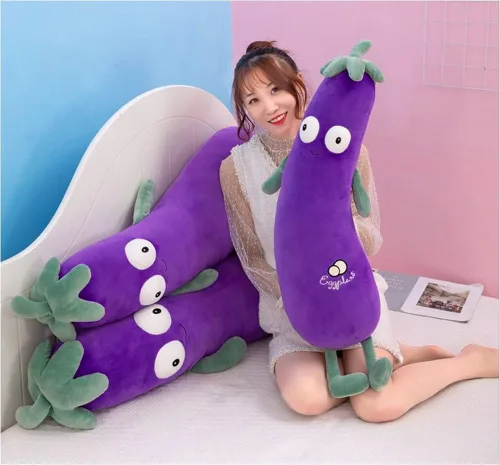 Vista 4 de JOSON Muñeca morada grande de simulación Mr. Eggplant Doll Sleeping Pillow Doll, cojín de peluche (19.8 pulgadas)