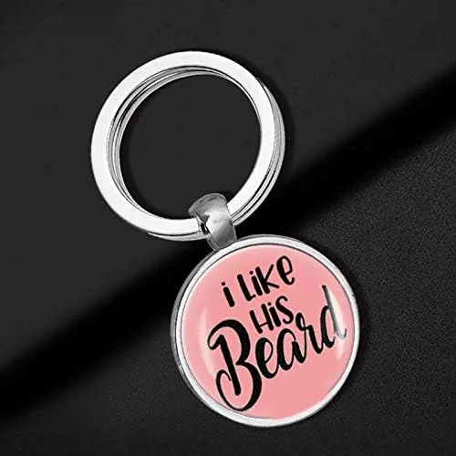 Vista 4 de ShiQiao Spl Llavero divertido con texto en inglés "I Like His Beard I Like Her Butt", regalo único de boda, aniversario, regalos para él y ella