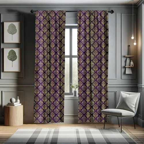 Vista 5 de Ambesonne Yellow Damask Curtains, Graphic Pattern of Oriental Leaf and Dot Repeating Print, Window Treatments 2 Panel Set for Living Room Bedroom