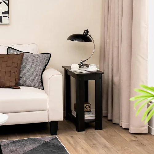 Vista 8 de Giantex Narrow End Table, 2-Tier Side Table with Open Storage Shelf, Retro Wood Sofa Table Bedside Tables for Small Spaces, Slim Nightstand for