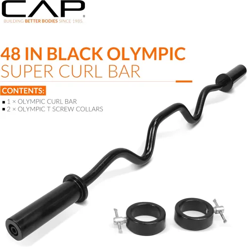 Vista 2 de CAP 48" Olympic Super Curl Bar Heavy Duty Solid Steel, 500 lb Capacity