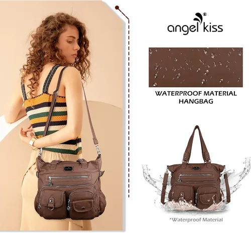 Vista 6 de Angel Kiss Monederos y bolso de mano para mujer, bolso de hombro de piel sintética suave para mujer, bolso de mano con asa superior