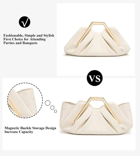 Vista 4 de myfriday Elegante bolso de mano fruncido para mujer, bolso de noche suave para boda, fiesta de graduación, eventos formales
