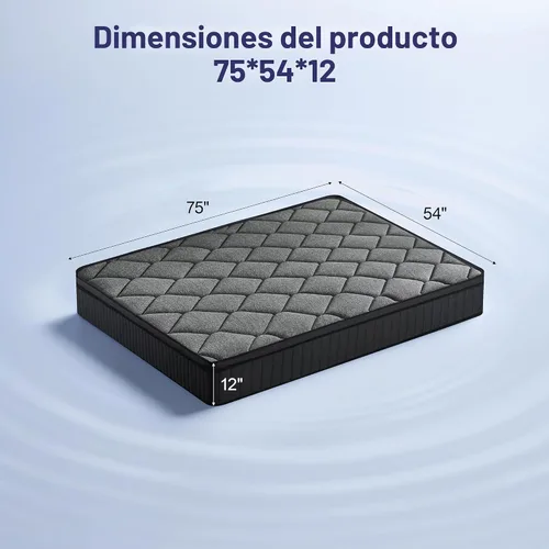 Vista 2 de Vipbear - Colchón híbrido tamaño matrimonial de 12 pulgadas en una caja con espuma viscoelástica Individual Pocket Springs,Medium Firm with Pressure
