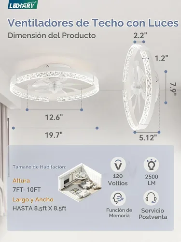 Vista 6 de LEDIARY Ventiladores de techo de perfil bajo de 19.7" con luces, aplicación