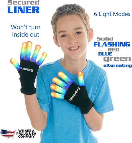 Vista 9 de The Noodley Guantes con luz LED para niños, juguetes, juegos al aire libre, para niños y niñas, disfraz oscuro con autismo, niños, adolescentes