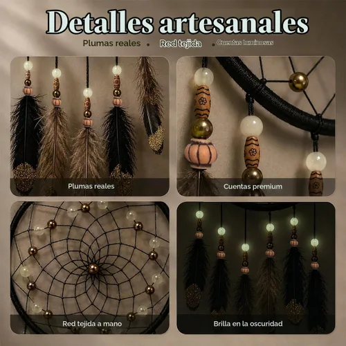 Vista 3 de Atrapasueños hecho a mano pluma nativa decoración de la pared del hogar negro