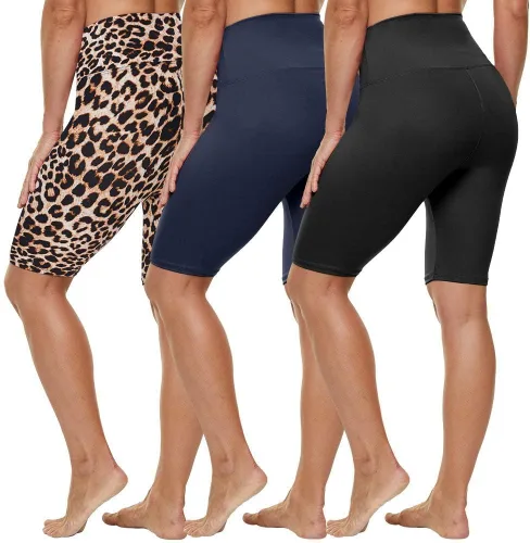 Vista 37 de HLTPRO 3 Pack Plus Size Biker Shorts for Women, Pocket & No-Pocket Options Negro/Beige Rosa/ Gris
