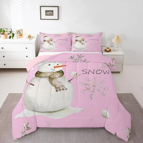 Vista 18 de Erosebridal Juego de ropa de cama Kawaii de muñeco de nieve tamaño individual para niños y niñas, juego de ropa de cama de feliz año nuevo, edredón