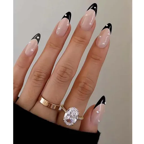 Vista 18 de RikView uñas postizas blancas en forma de almendra de longitud media, uñas adhesivas naturales, uñas en relieve con diseño de margarita