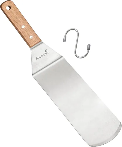 Vista 12 de Juego de espátulas de metal, espátula larga para plancha, espátulas de teppanyaki, raspador de plancha y aleta para panqueques o volteador