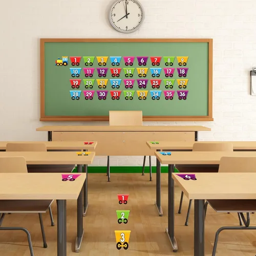 Vista 2 de D4DREAM Calcomanías de números para el aula, 48 unidades de 4.5 pulgadas, puntos de línea para piso de aula, autoadhesivos, marcadores de números