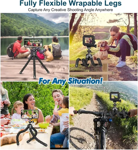 Vista 3 de Trípode flexible con control remoto inalámbrico, mini trípode portátil para iPhone Android, GoPro y cámaras DSLR pequeñas, revestimiento de metal