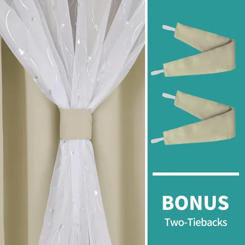 Vista 7 de BGment Cortinas de oscurecimiento de habitación con superposición transparente, cortinas de tul estampado plateado de doble capa para sala de estar
